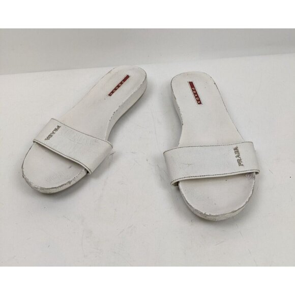 Prada White Leather Slide Sandals Size 39 EU Size 9 US - Picture 1 of 10